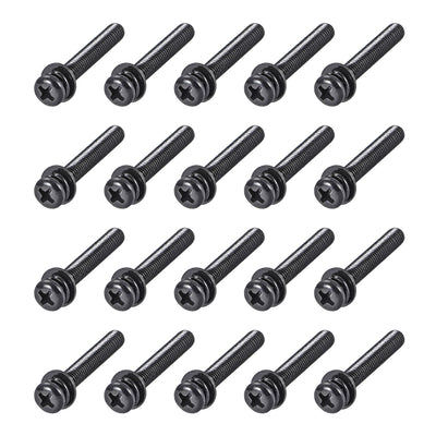 Harfington Phillips Pan Head Machine Screws Bolts w Spring Washer Plain Washers, 20pcs