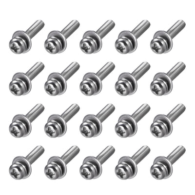Harfington Stainless Steel Phillips Pan Head Machine Screws Bolts Combine with Spring Washer and Plain Washers 20pcs
