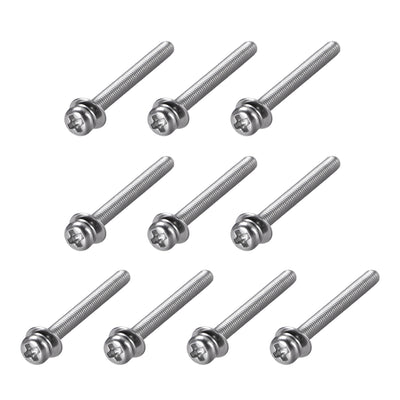 Harfington Phillips Pan Head Machine Screws Bolts Combine with Spring Washer and Plain Washers 10pcs