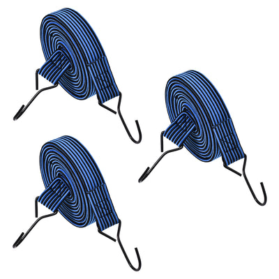 Harfington Flat Elastic Cord with Hook 3 Meters x 30mm Latex PP for Hand Carts Luggage Rack Cargo, 3 PCS