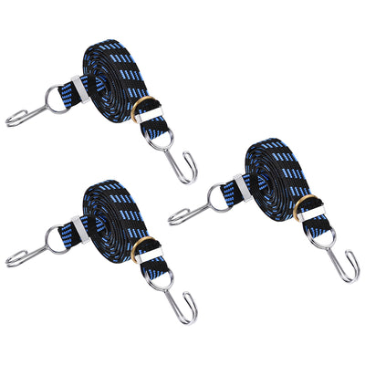 Harfington Flat Elastic Cord with Hook Meters Latex PP for Hand Carts Luggage Rack Cargo, 3 PCS