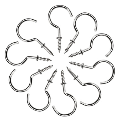 Harfington Screw Eye Hooks Self Tapping Screws Screw-in Hanger Eye-Shape  Hooks with Plate 10pcs