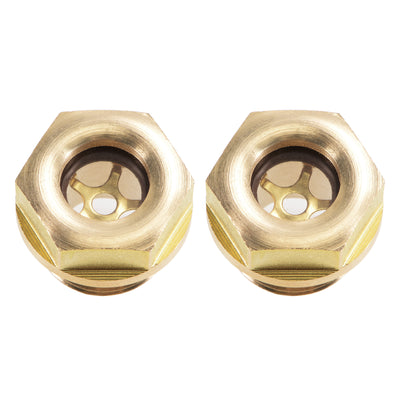 Harfington Oil Liquid Level Gauge Sight Glass G Male Threaded Brass Air Compressor Fittings with O-Ring, Yellow 2Pcs