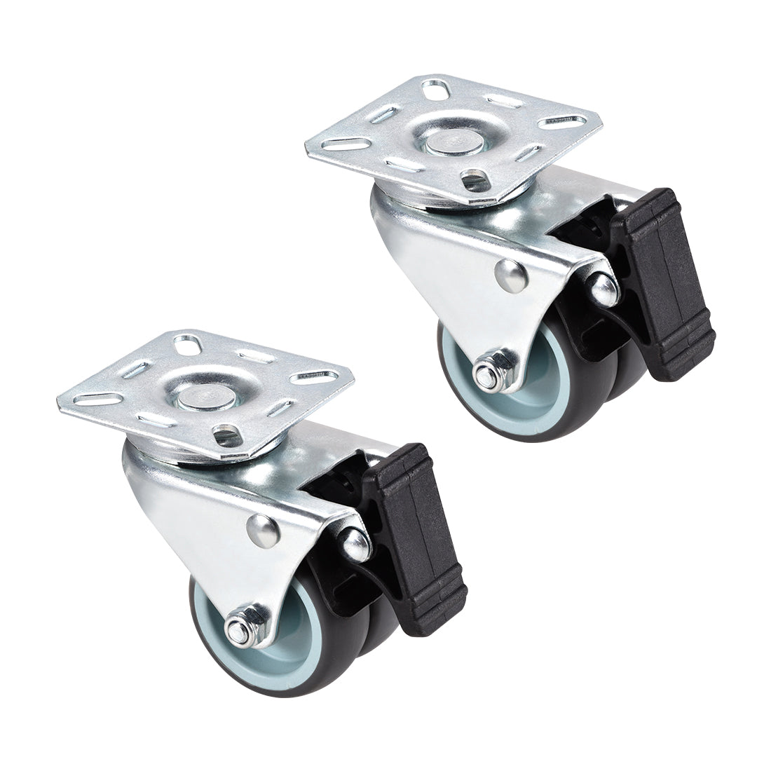 Harfington Swivel Caster Wheels with Brake TPR Twin Rotation with 360 Degree Top Plate LBS Capacity for Furniture Carts Workbench, Gray, Pack of 2