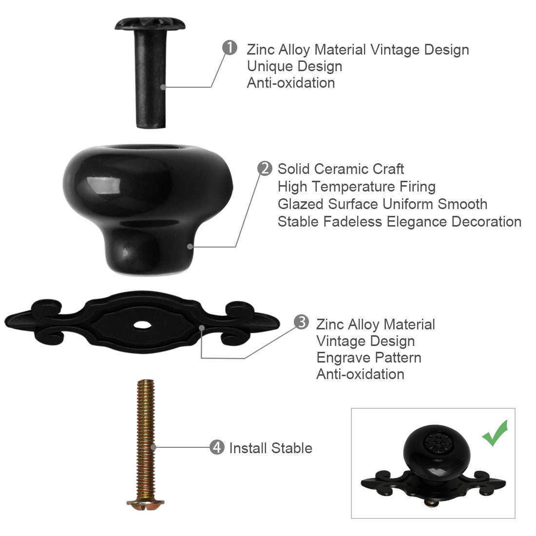 Harfington Ceramic Vintage Knobs Drawer Pull Handle Cupboard Wardrobe Cabinet 4pcs