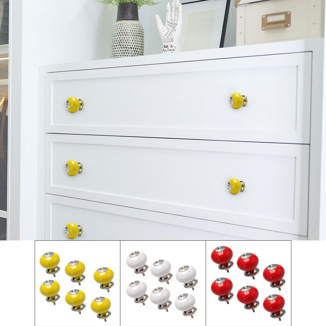 Harfington Ceramic Vintage Knobs Drawer Round Pull Handle Wardrobe Dresser 6pcs