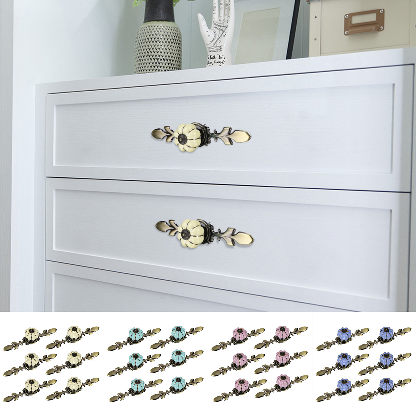Harfington Ceramic Vintage Knob Cabinet Pumpkin Handle Cupboard Wardrobe 6pcs