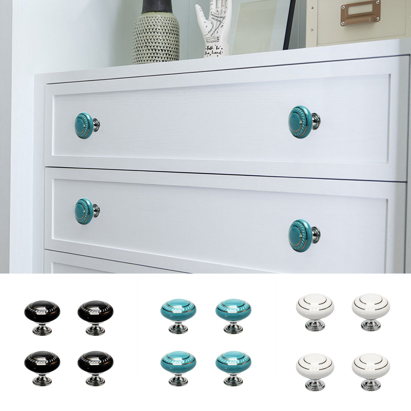 Harfington Ceramic Vintage Knobs Drawer Pull Handle Cupboard Dresser 4pcs