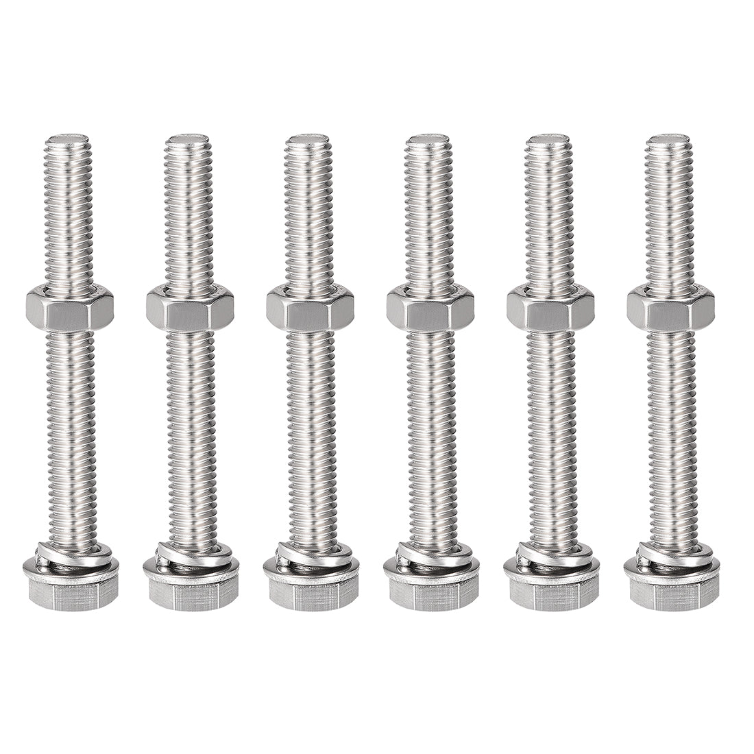 Harfington Hex Head Screws Bolts, Nuts, Flat & Lock Washers Kits, 304 Stainless Steel Fully Thread Hexagon Bolts 6 Sets