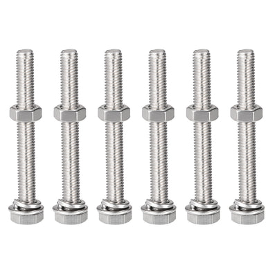 Harfington Hex Head Screws Bolts, Nuts, Flat & Lock Washers Kits, 304 Stainless Steel Fully Thread Hexagon Bolts 6 Sets
