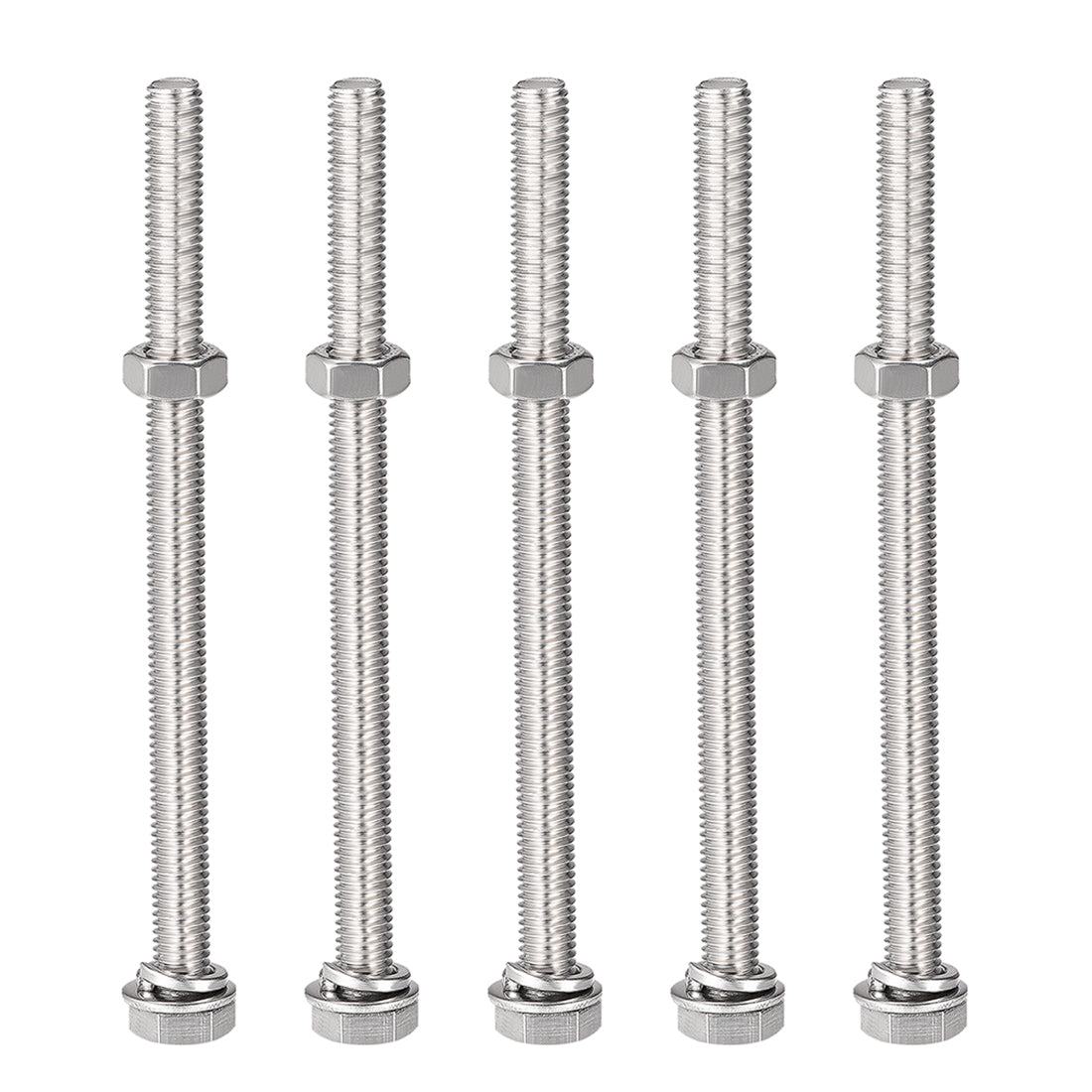 Harfington Hex Head Screws Bolts, Nuts, Flat & Lock Washers Kits, 304 Stainless Steel Fully Thread Hexagon Bolts 5 Sets