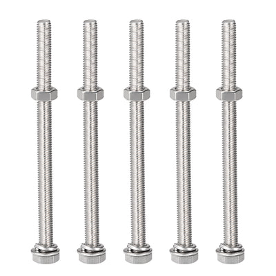 Harfington Hex Head Screws Bolts, Nuts, Flat & Lock Washers Kits, 304 Stainless Steel Fully Thread Hexagon Bolts 5 Sets