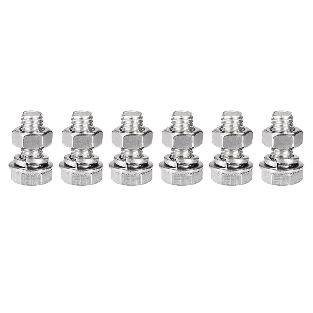 Harfington Hex Head Screws Bolts, Nuts, Flat & Lock Washers Kits, 304 Stainless Steel Fully Thread Hexagon Bolt 6 Set