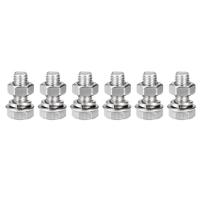 Harfington Hex Head Screws Bolts, Nuts, Flat & Lock Washers Kits, 304 Stainless Steel Fully Thread Hexagon Bolt 6 Set