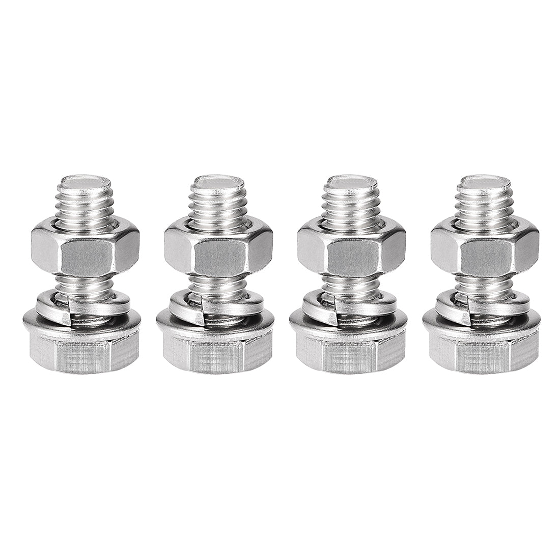 Harfington Hex Head Screws Bolts, Nuts, Flat & Lock Washers Kits, 304 Stainless Steel Fully Thread Hexagon Bolts 4 Set
