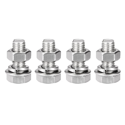 Harfington Hex Head Screws Bolts, Nuts, Flat & Lock Washers Kits, 304 Stainless Steel Fully Thread Hexagon Bolts 4 Set