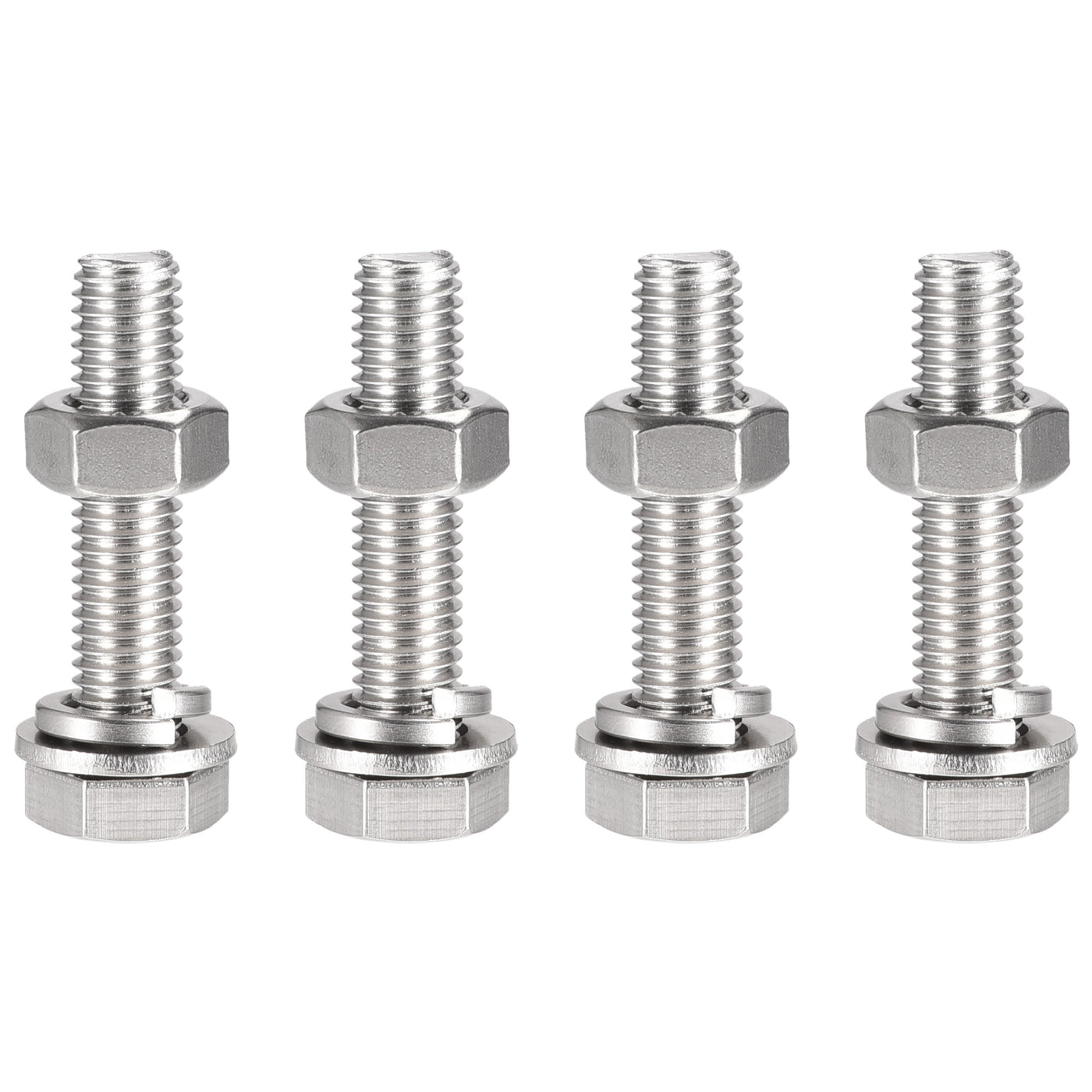 Harfington Hex Head Screw Bolts, Nuts, Flat & Lock Washers Kits, 304 Stainless Steel Fully Thread Hexagon Bolt 4 Sets